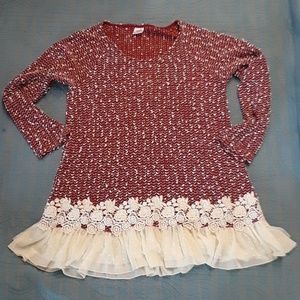 Burgundy and white lace long sleeve dress